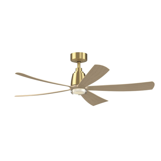 Fanimation Kute5 52in 1-Light Smart Ceiling Fan | Contemporary Brushed Satin Brass and Clear Glass | Covered Patio & Bedroom | Model FPD5534BSN-DWLK