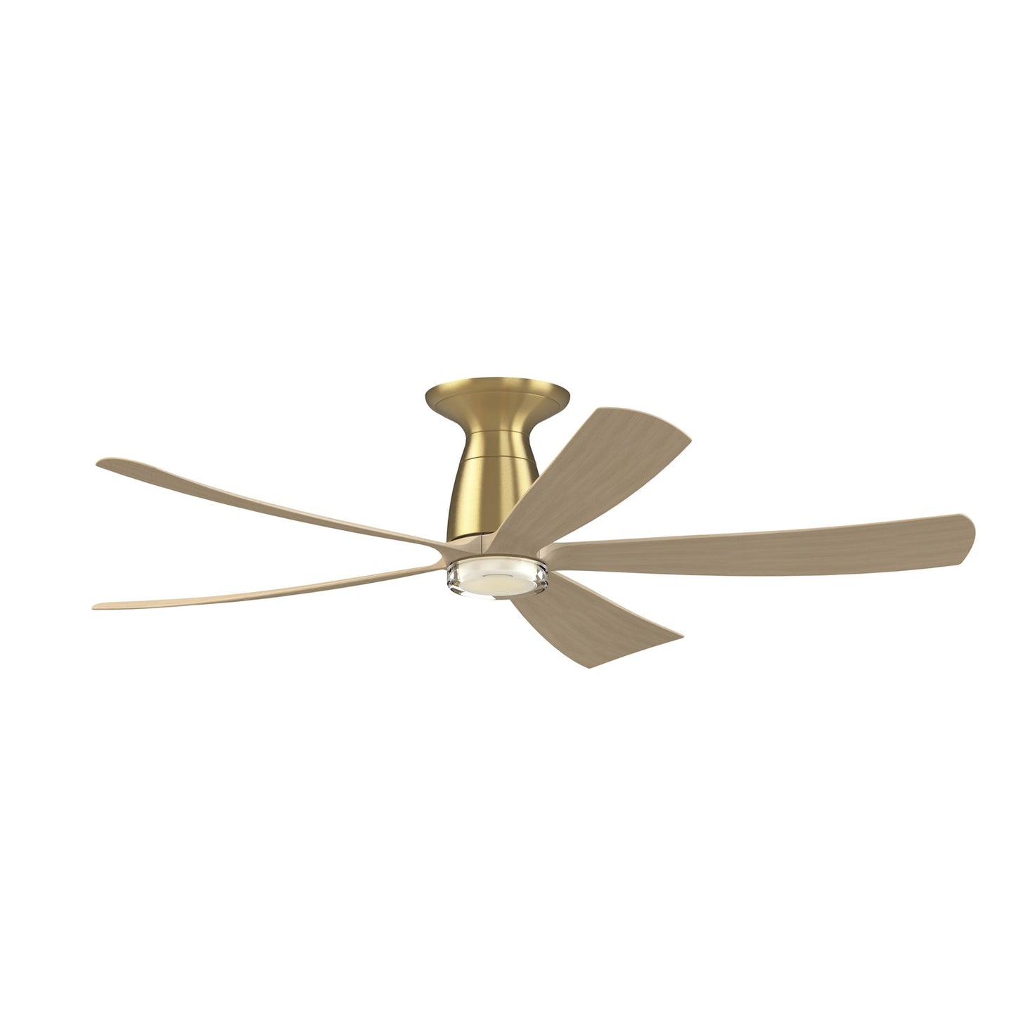 Fanimation Kute5 52in Flush 1-Light Smart Ceiling Fan | Contemporary Brushed Satin Brass and Clear Glass | Low Ceiling | Model FPD5534BSN-DWLK-F