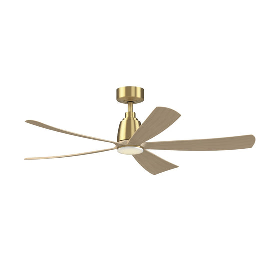 Fanimation Kute5 52in Smart Ceiling Fan | Brushed Satin Brass and Natural Composite Blades | Covered Patio & Living Room | Model FPD5534BSN-LK