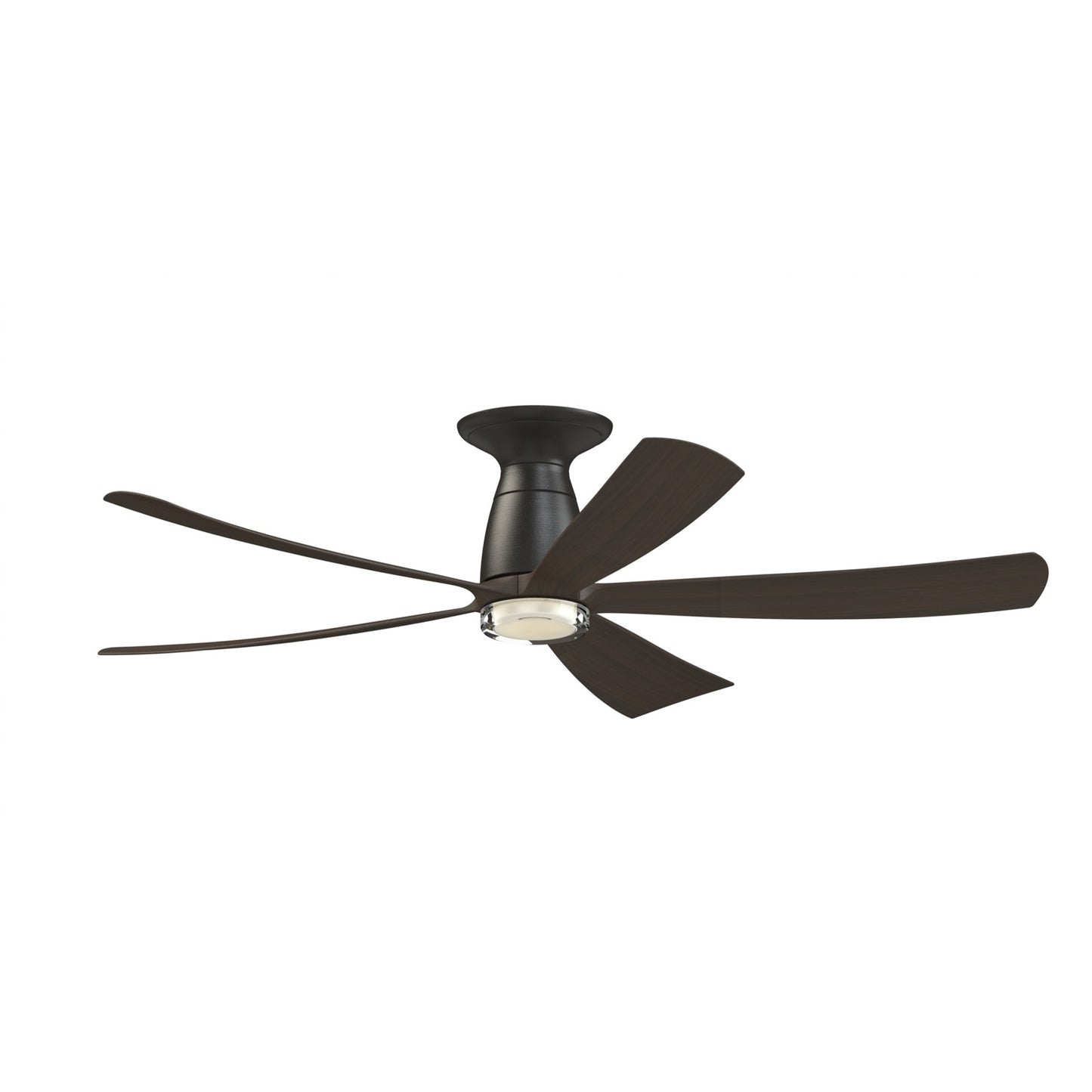 Fanimation Kute5 52in Flush Smart Ceiling Fan with LED Light | Modern Dark Bronze and Dark Walnut Composite | Bedroom | Model FPD5534DZ-DWLK-F