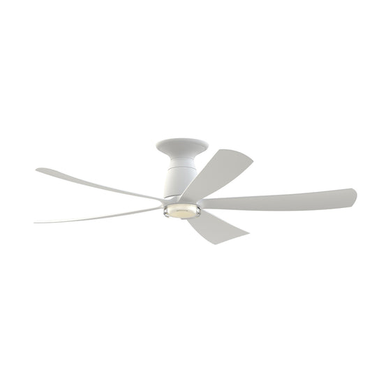Fanimation Kute5 52in Flush Smart Ceiling Fan | Matte White and Clear Double-Wall Glass LED | Covered Patio & Low Ceiling | Model FPD5534MW-DWLK-F