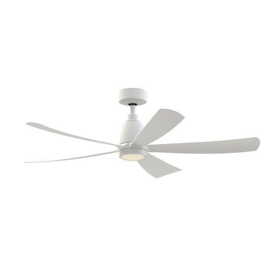 Fanimation Kute5 52in Smart Ceiling Fan with Knurled LED Light Kit | Matte White Composite Blades | Living Room & Covered Patio | Model FPD5534MW-KLK