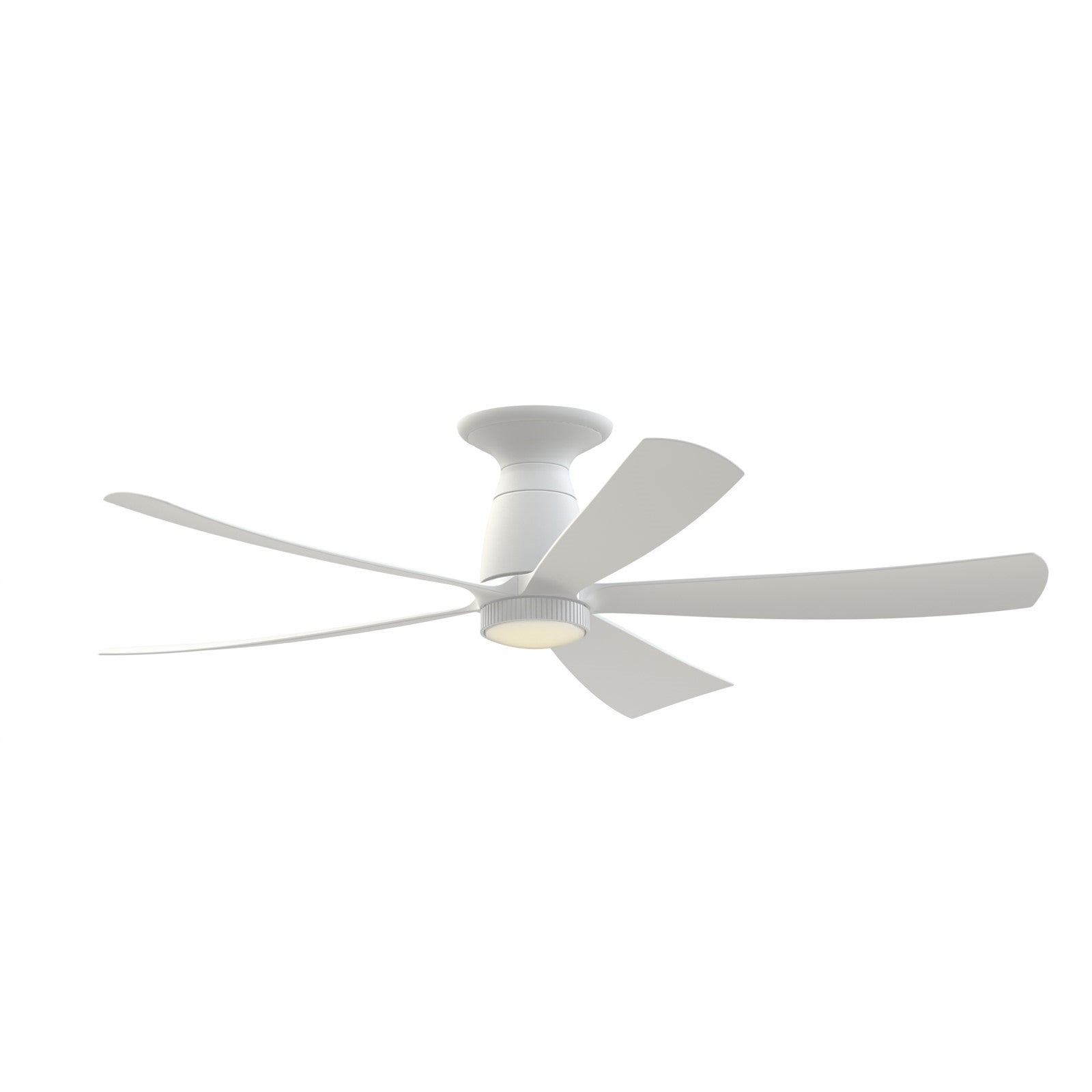 Fanimation Kute5 52in Flush Smart Ceiling Fan with Knurled LED Light Kit | Matte White Composite Blades | Bedroom & Covered | Model FPD5534MW-KLK-F