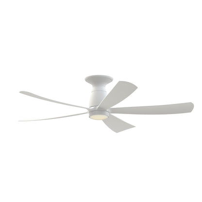 Fanimation Kute5 52in Flush Smart Ceiling Fan with Knurled LED Light Kit | Matte White Composite Blades | Bedroom & Covered | Model FPD5534MW-KLK-F