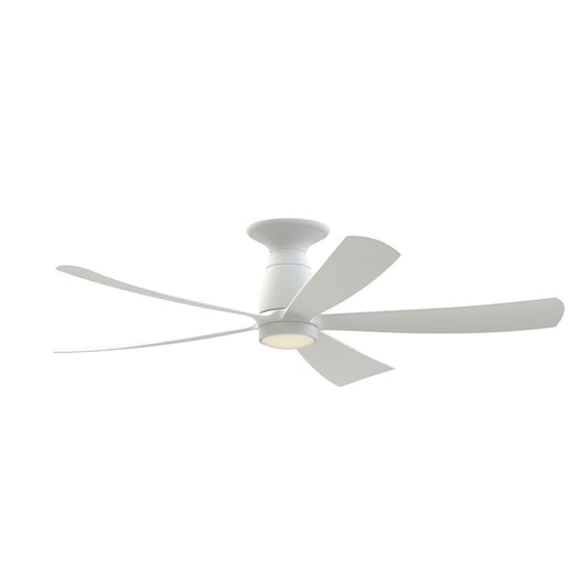 Fanimation Kute5 52in Flush Smart Ceiling Fan with Knurled LED Light Kit | Matte White Composite Blades | Bedroom & Covered | Model FPD5534MW-KLK-F