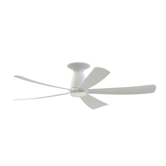 Fanimation Kute5 52in Flush Smart Ceiling Fan with LED CCT Select Light Kit | Matte White and Opal Frosted Glass | Covered | Model FPD5534MW-LK-F