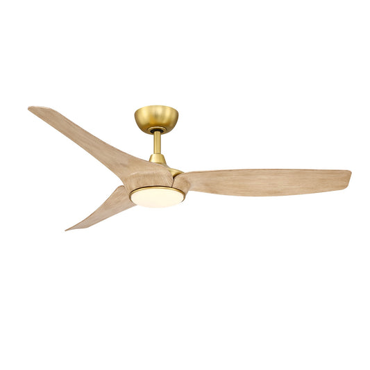 Fanimation Lizza 56in 3-Light Ceiling Fan | Modern Satin Brass and Natural Composite Blades with Opal Frosted Glass | Covered Patio & Bedroom | Model FPD6656BSN
