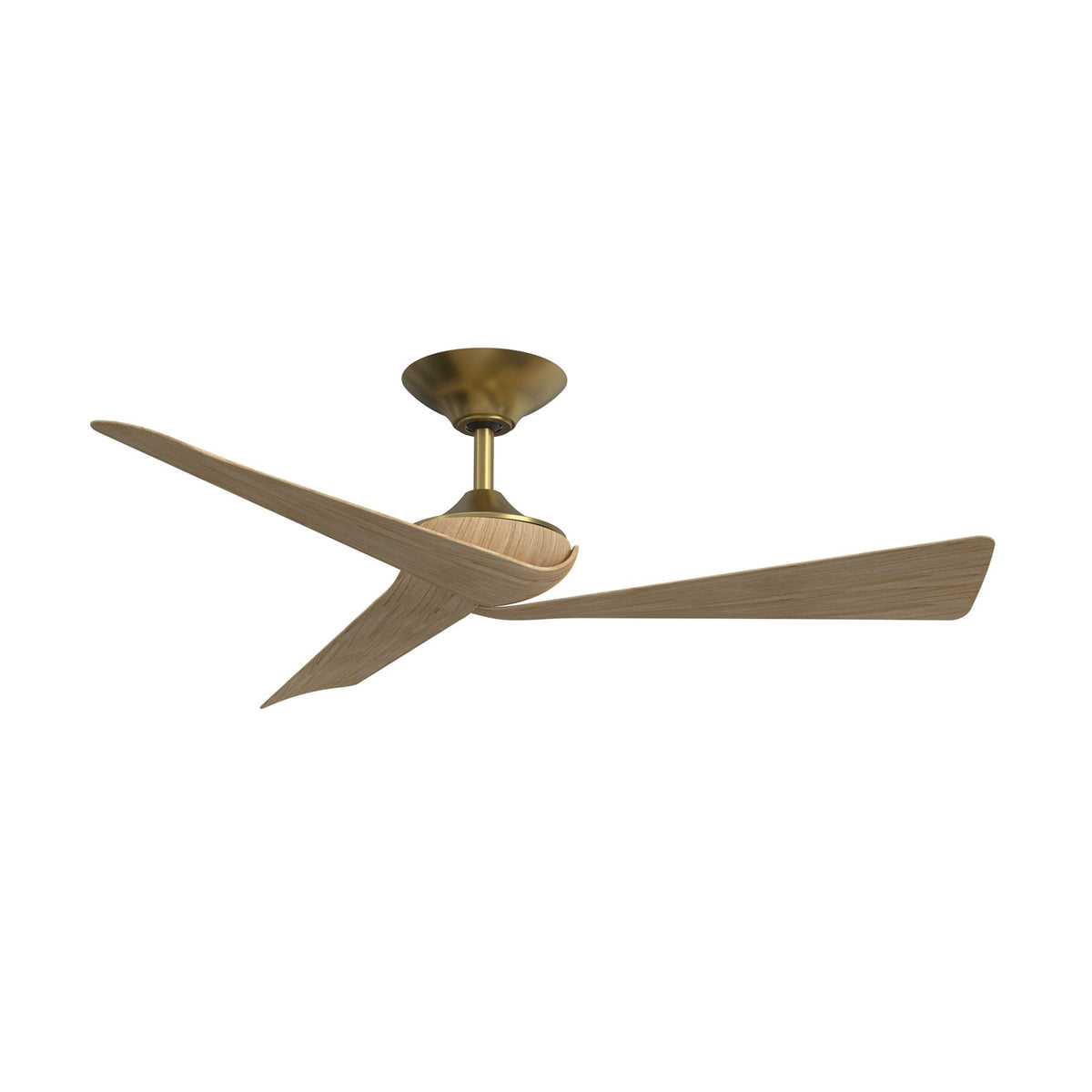 Fanimation Yogi 52in 3-Blade Smart Ceiling Fan | Satin Brass and Natural Composite Blades | Covered Patio & Bedroom | 4721 CFM, 6-Speed DC Motor | Model FPD6658BSN