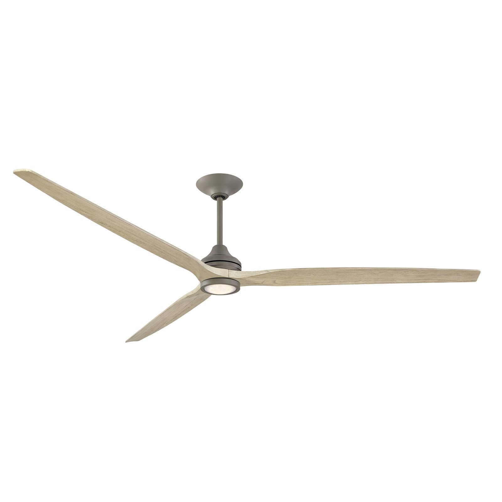 Fanimation Spitfire 96in Downrod Ceiling Fan with LED Light | Antique Graphite and Light Oak Buttonwood | Covered Patio | Model FPD6721BAGP-96LO-LK