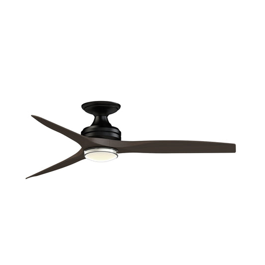 Fanimation Spitfire 54in Flush Mount Smart Ceiling Fan | Black and Dark Walnut Buttonwood Blades | Covered Patio | Model FPD6721BBL-54DWA-DWLK-F