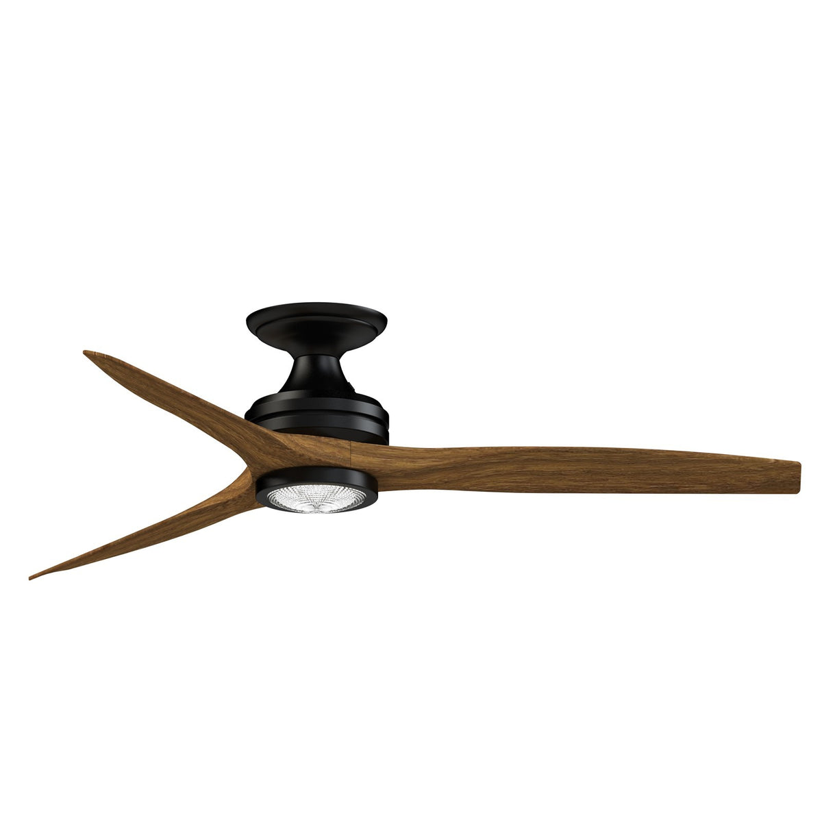 Fanimation Spitfire DC Custom 54in Flush Ceiling Fan | Black and Koa Blades | Covered Patio & Living Room | Model FPD6721BBL-54K-LK-F
