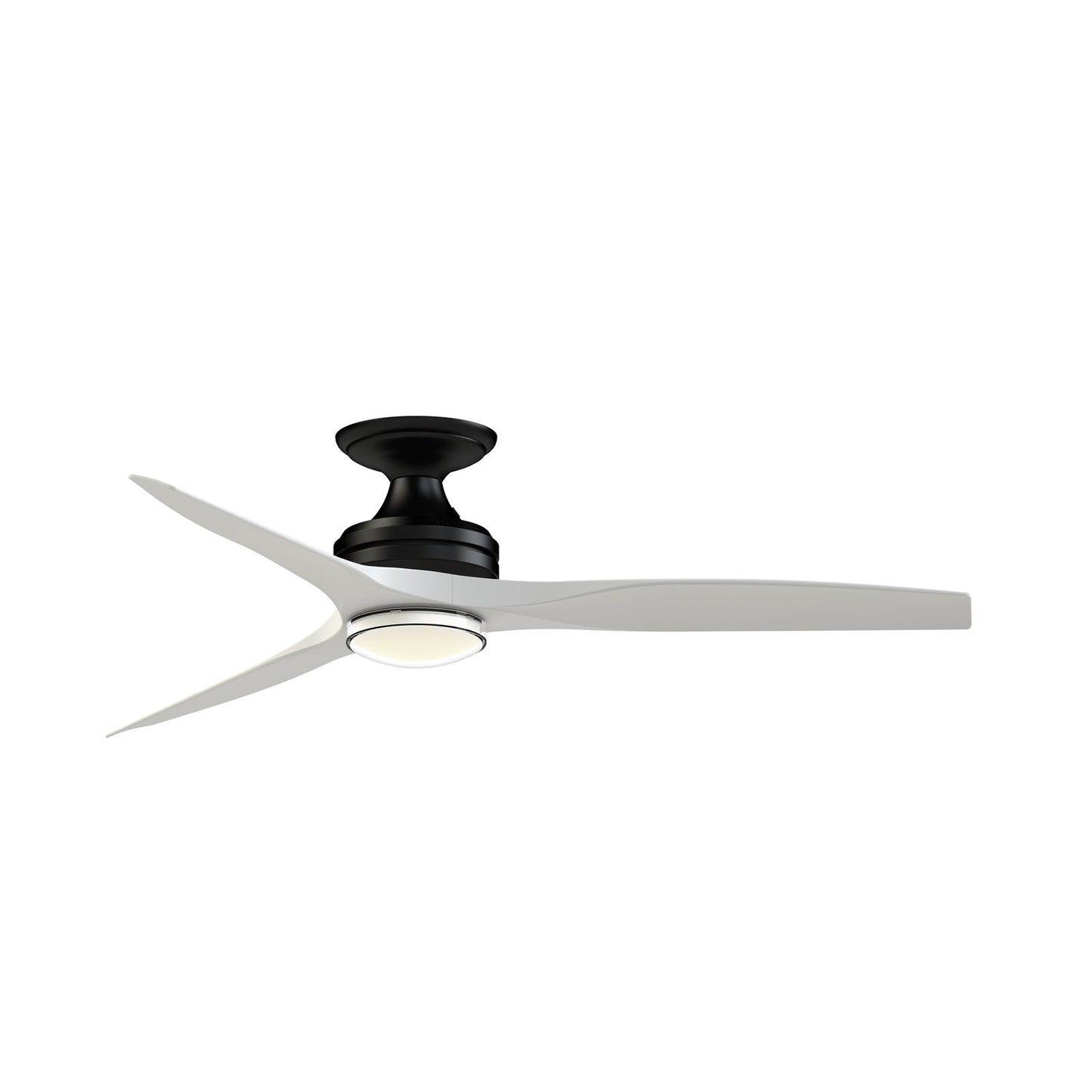 Fanimation Spitfire DC Custom 54in Flush Ceiling Fan | Black and Matte White Blades | Covered Patio & Living Room | Model FPD6721BBL-54MW-DWLK-F