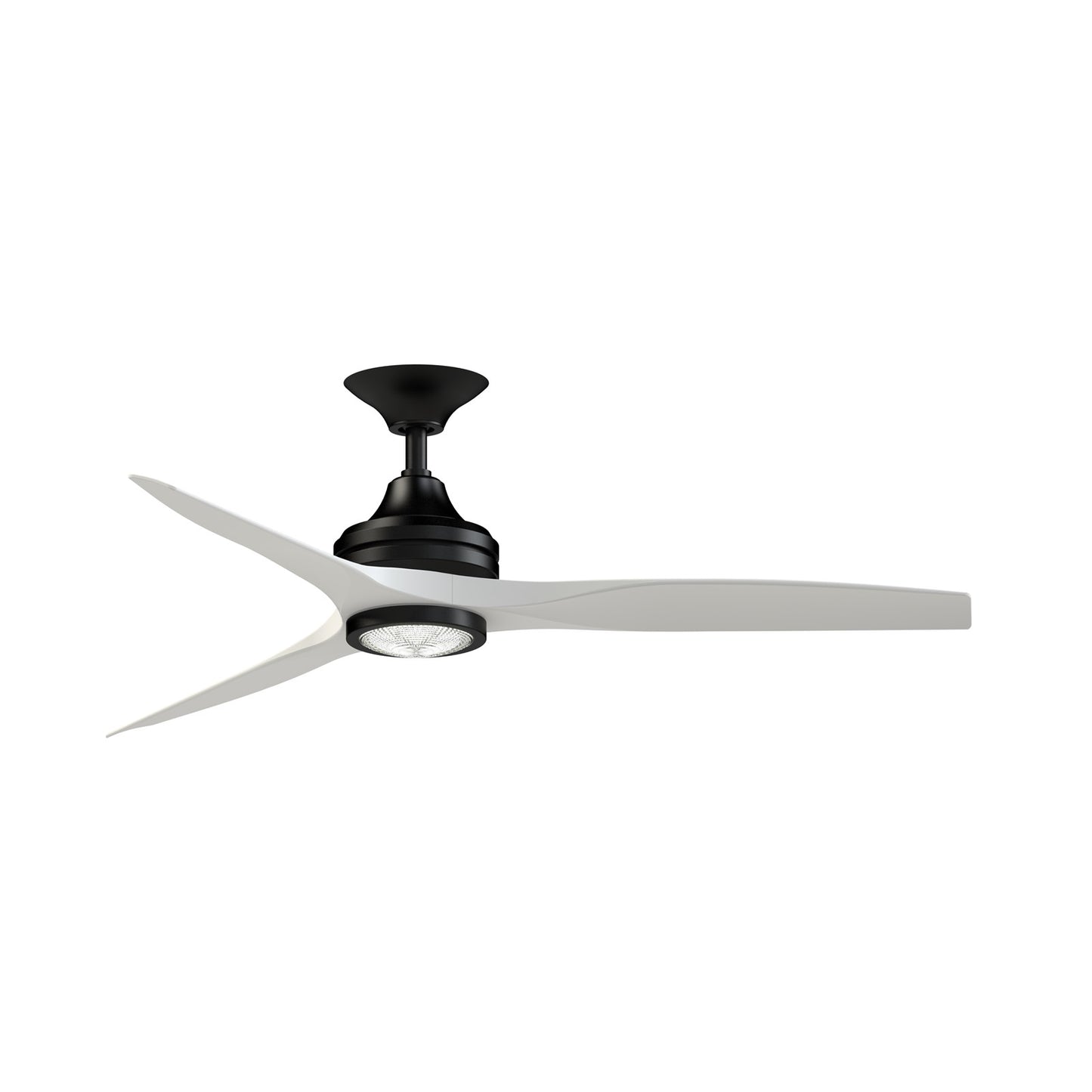 Fanimation Spitfire DC Custom 54in Downrod Smart Ceiling Fan with LED Light | Black and Matte White Buttonwood | Covered | Model FPD6721BBL-54MW-LK