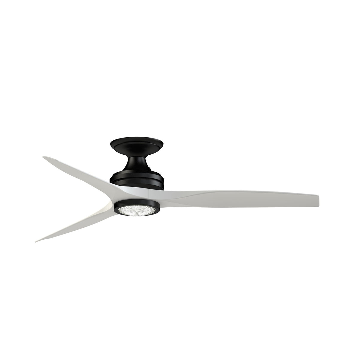 Fanimation Spitfire DC Custom 54in Flush Mount Smart Ceiling Fan with LED Light | Black and Matte White Buttonwood | Model FPD6721BBL-54MW-LK-F