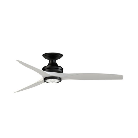 Fanimation Spitfire DC Custom 54in Flush Mount Smart Ceiling Fan with LED Light | Black and Matte White Buttonwood | Model FPD6721BBL-54MW-LK-F