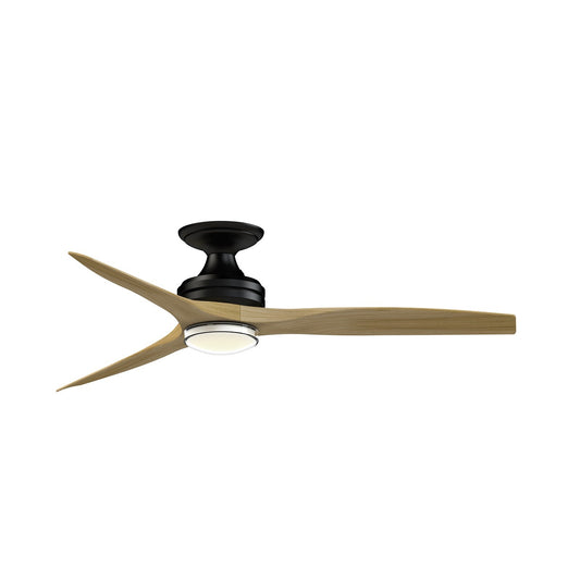 Fanimation Spitfire DC Custom 54in Flush 1-Light Ceiling Fan | Black and Natural Buttonwood | Covered Patio & Living | Model FPD6721BBL-54N-DWLK-F