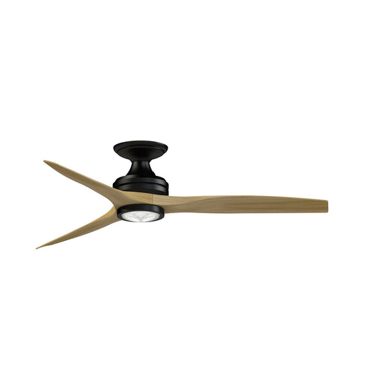 Fanimation Spitfire DC Custom 54in Flush Mount Smart Ceiling Fan | Black and Natural Buttonwood | Indoor & Covered | Model FPD6721BBL-54N-LK-F