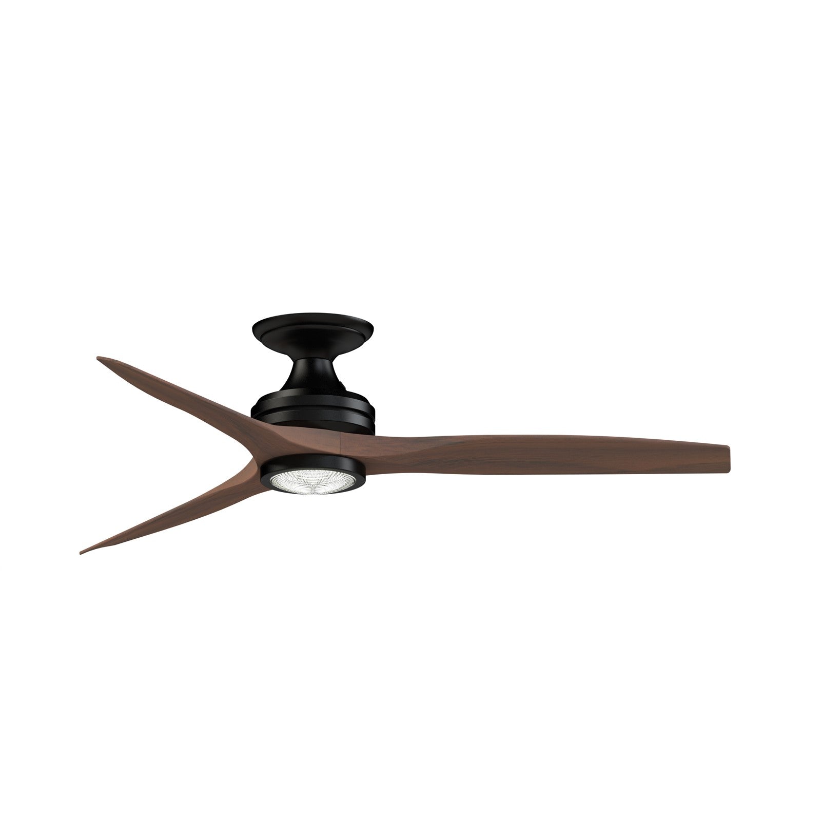Fanimation Spitfire DC Custom 54in Flush Ceiling Fan with LED | Matte Black and Whiskey Wood | Covered Patio & Bedroom | Model FPD6721BBL-54WK-LK-F