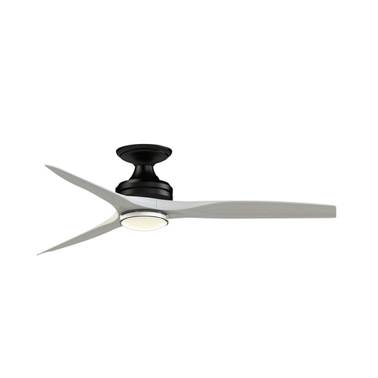 Fanimation Spitfire DC Custom 54in Flush 1-Light Ceiling Fan | Black and Washed White Buttonwood | Covered Patio | Model FPD6721BBL-54WW-DWLK-F