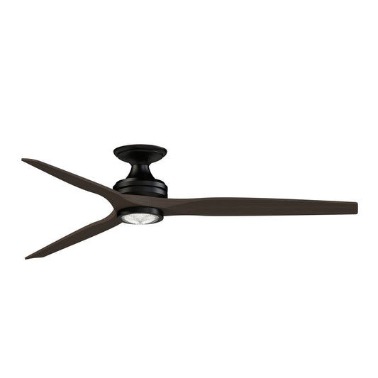 Fanimation Spitfire DC Custom 64in Flush Mount Smart Ceiling Fan with LED Light | Black and Dark Walnut | Covered Patio | Model FPD6721BBL-64DWALKF