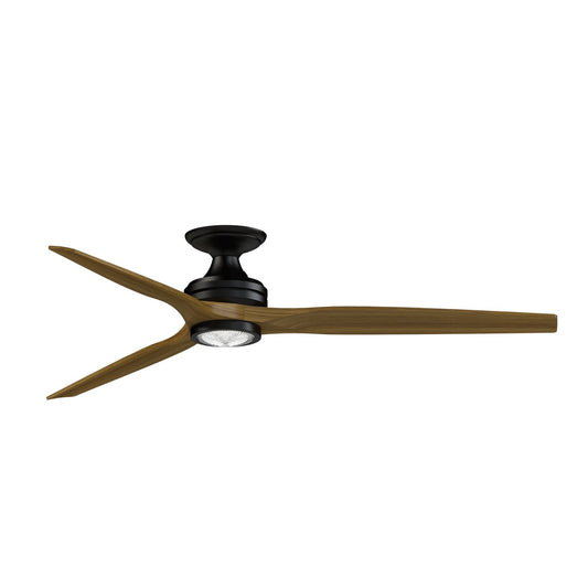 Fanimation Spitfire DC Custom 64in Flush Mount Smart Ceiling Fan | Black and Koa Wood Blades | Covered Patio & Indoor | Model FPD6721BBL-64K-LK-F