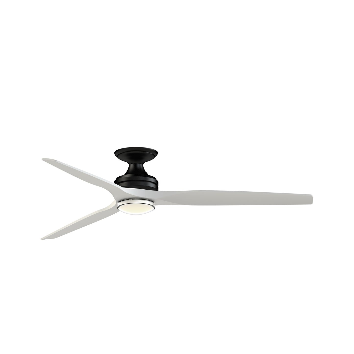 Fanimation Spitfire DC Custom 64in Flush Mount Smart Ceiling Fan | Black and Matte White Blades | Covered Patio | Model FPD6721BBL-64MW-DWLK-F