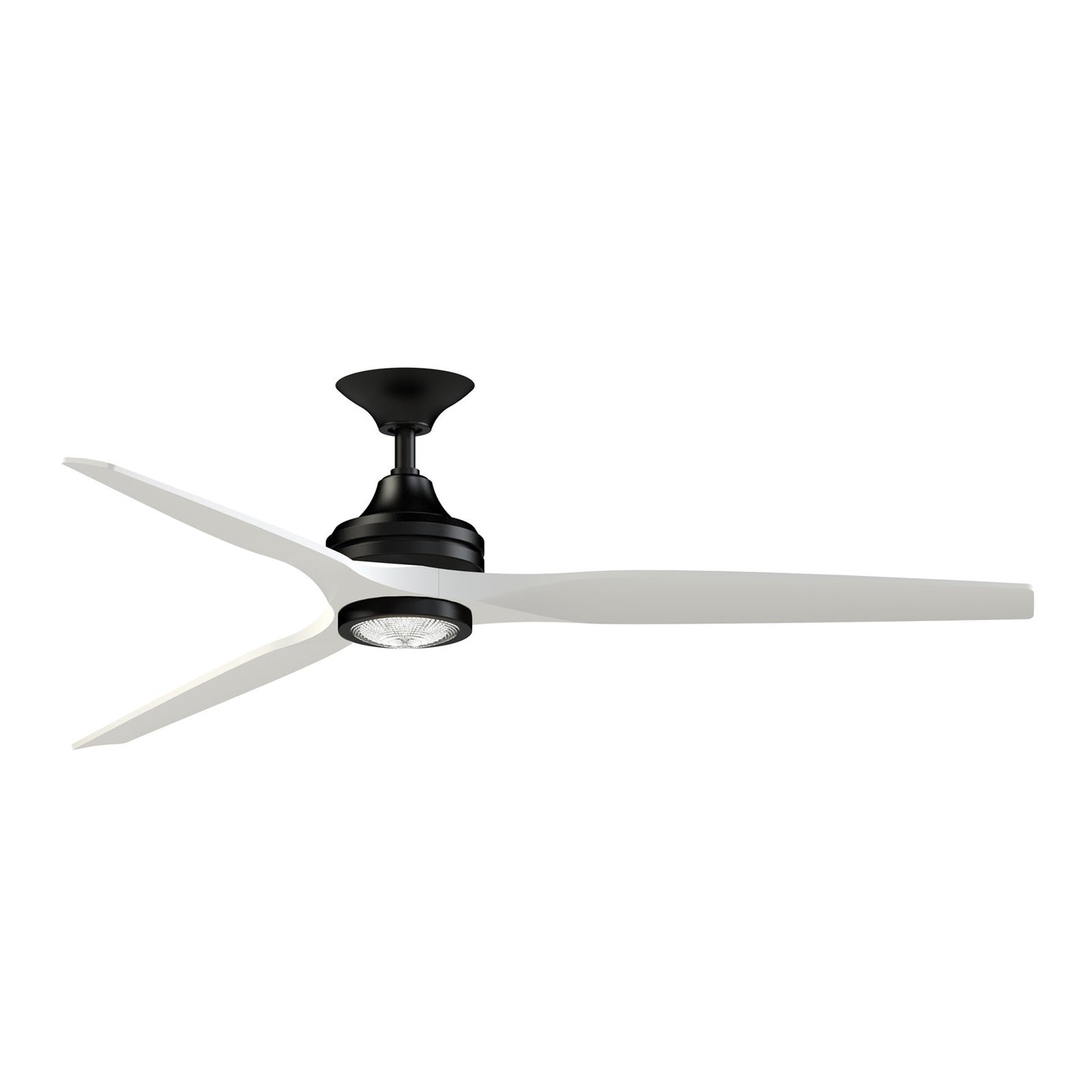 Fanimation Spitfire 64in Downrod Ceiling Fan with LED Light | Modern Black and Matte White Buttonwood | Covered Patio | Model FPD6721BBL-64MW-LK