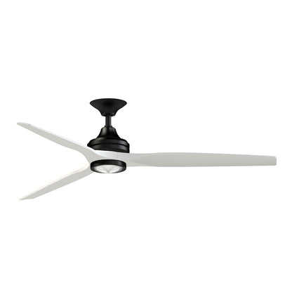 Fanimation Spitfire 64in Downrod Ceiling Fan with LED Light | Modern Black and Matte White Buttonwood | Covered Patio | Model FPD6721BBL-64MW-LK