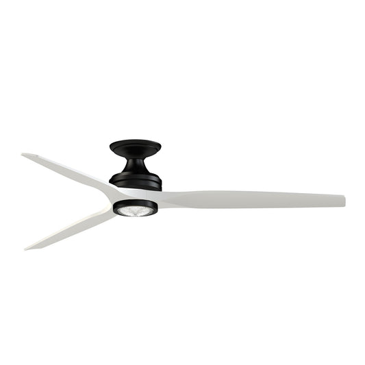 Fanimation Spitfire 64in Flush Ceiling Fan with LED Light | Modern Black and Matte White Buttonwood | Covered Patio | Model FPD6721BBL-64MW-LK-F