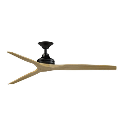 Fanimation Spitfire 64in Downrod Ceiling Fan | Modern Black and Natural Buttonwood | Covered Patio & Living Room | Model FPD6721BBL-64N