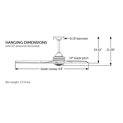 Fanimation Spitfire 64in Downrod Ceiling Fan | Modern Black and Natural Buttonwood | Covered Patio & Living Room | Model FPD6721BBL-64N