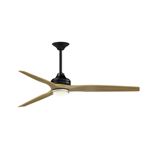Fanimation Spitfire 64in 1-Light Ceiling Fan | Black and Natural Buttonwood | Covered Patio & Living Room | Model FPD6721BBL-64N-DWLK