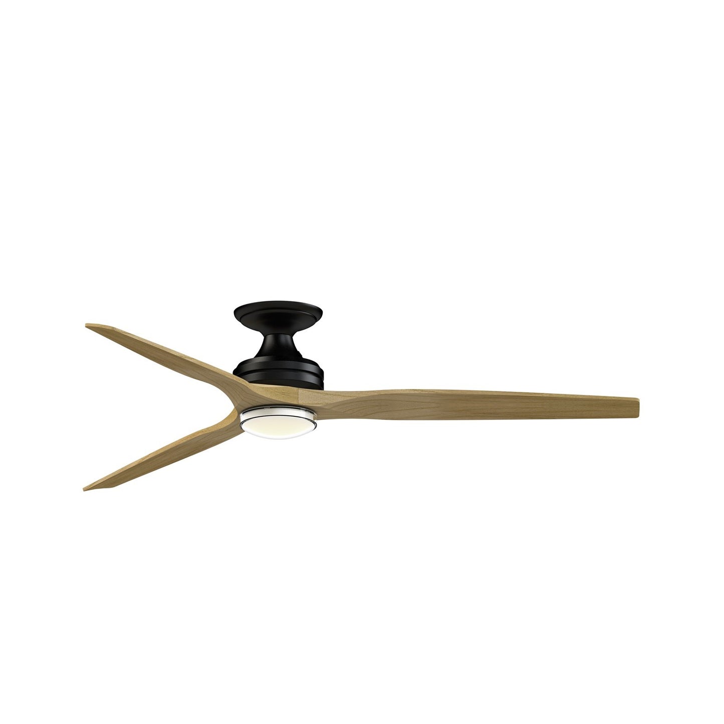 Fanimation Spitfire 64in 1-Light Flush Ceiling Fan | Black and Natural Buttonwood | Covered Patio & Living Room | Model FPD6721BBL-64N-DWLK-F