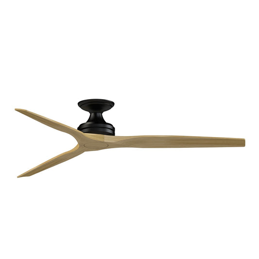 Fanimation Spitfire 64in Flush Ceiling Fan | Black and Natural Buttonwood | Covered Patio & Living Room | 64 x 64 x 9.65 in | Model FPD6721BBL-64N-F