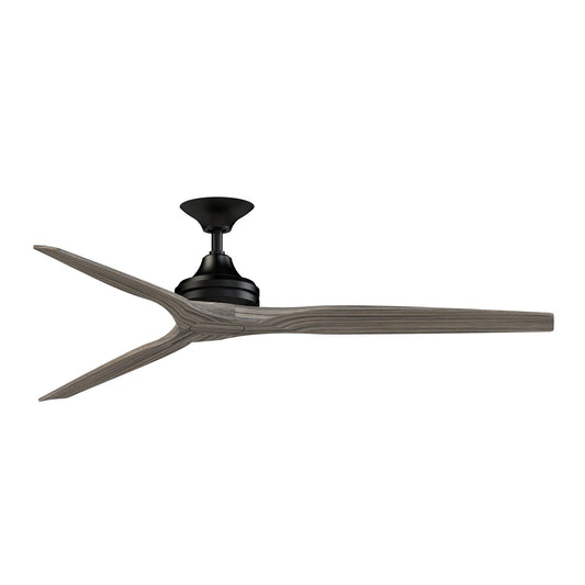 Fanimation Spitfire DC Custom 64in Downrod Smart Ceiling Fan | Black and Weathered Wood Blades | Covered Patio & Living Room | Model FPD6721BBL-64WE