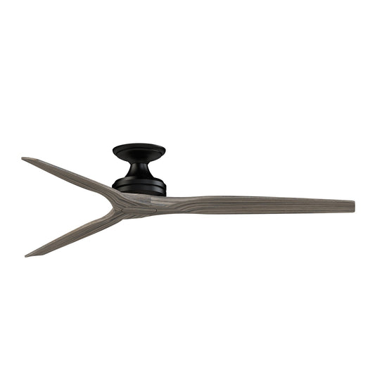 Fanimation Spitfire DC Custom 64in Flush Smart Ceiling Fan | Black and Weathered Wood Blades | Covered Patio & Living Room | Model FPD6721BBL-64WE-F