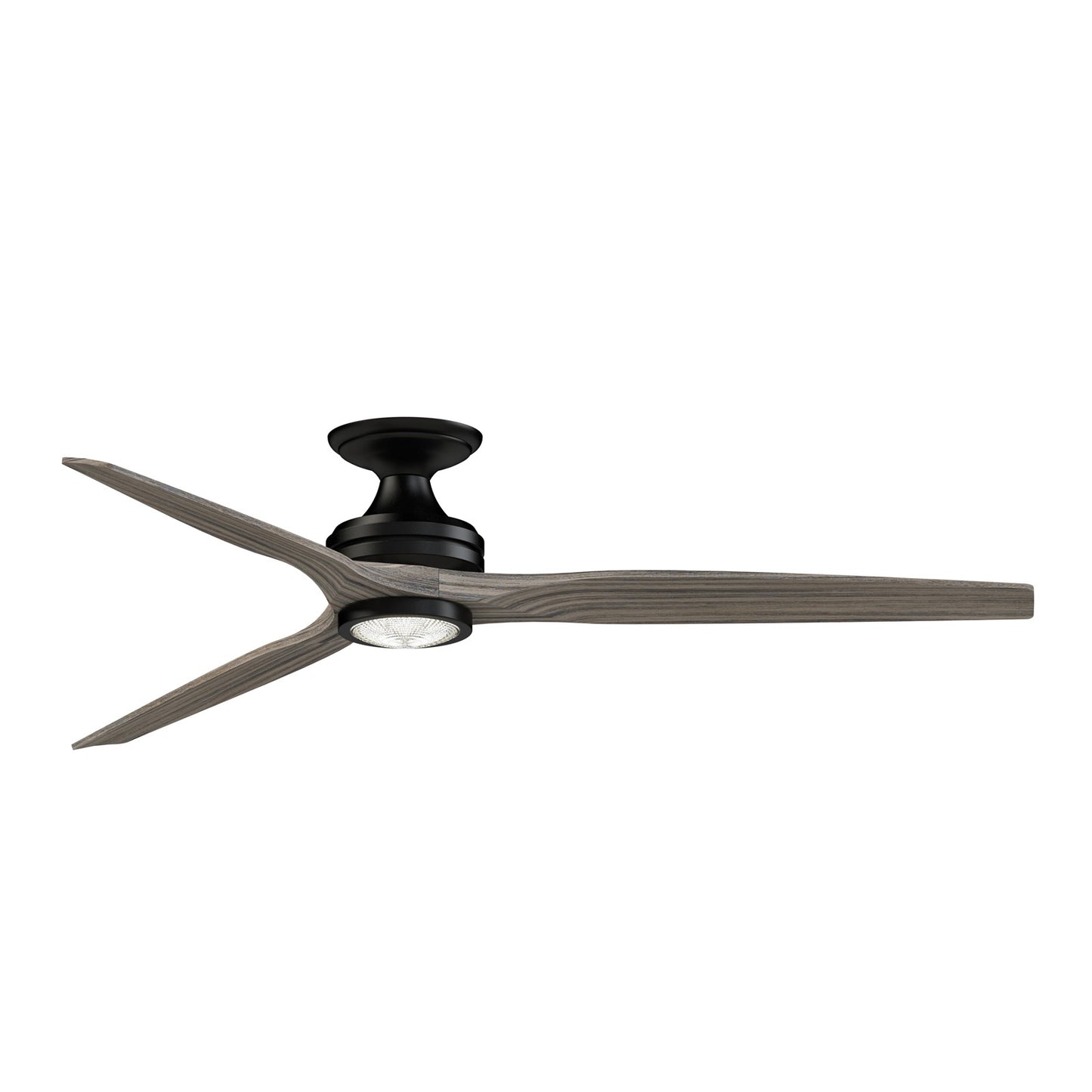 Fanimation Spitfire DC Custom 64in Flush Ceiling Fan | Black and Weathered Wood | Covered Patio & Living Room | Model FPD6721BBL-64WE-LK-F
