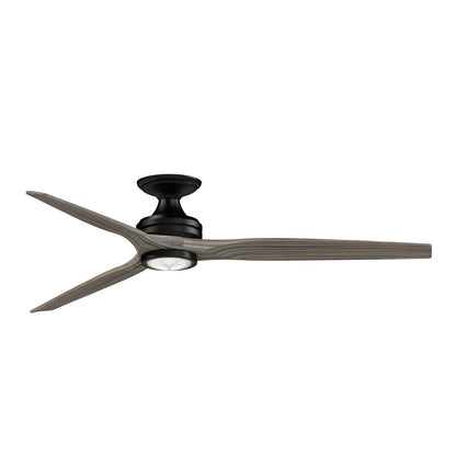 Fanimation Spitfire DC Custom 64in Flush Ceiling Fan | Black and Weathered Wood | Covered Patio & Living Room | Model FPD6721BBL-64WE-LK-F