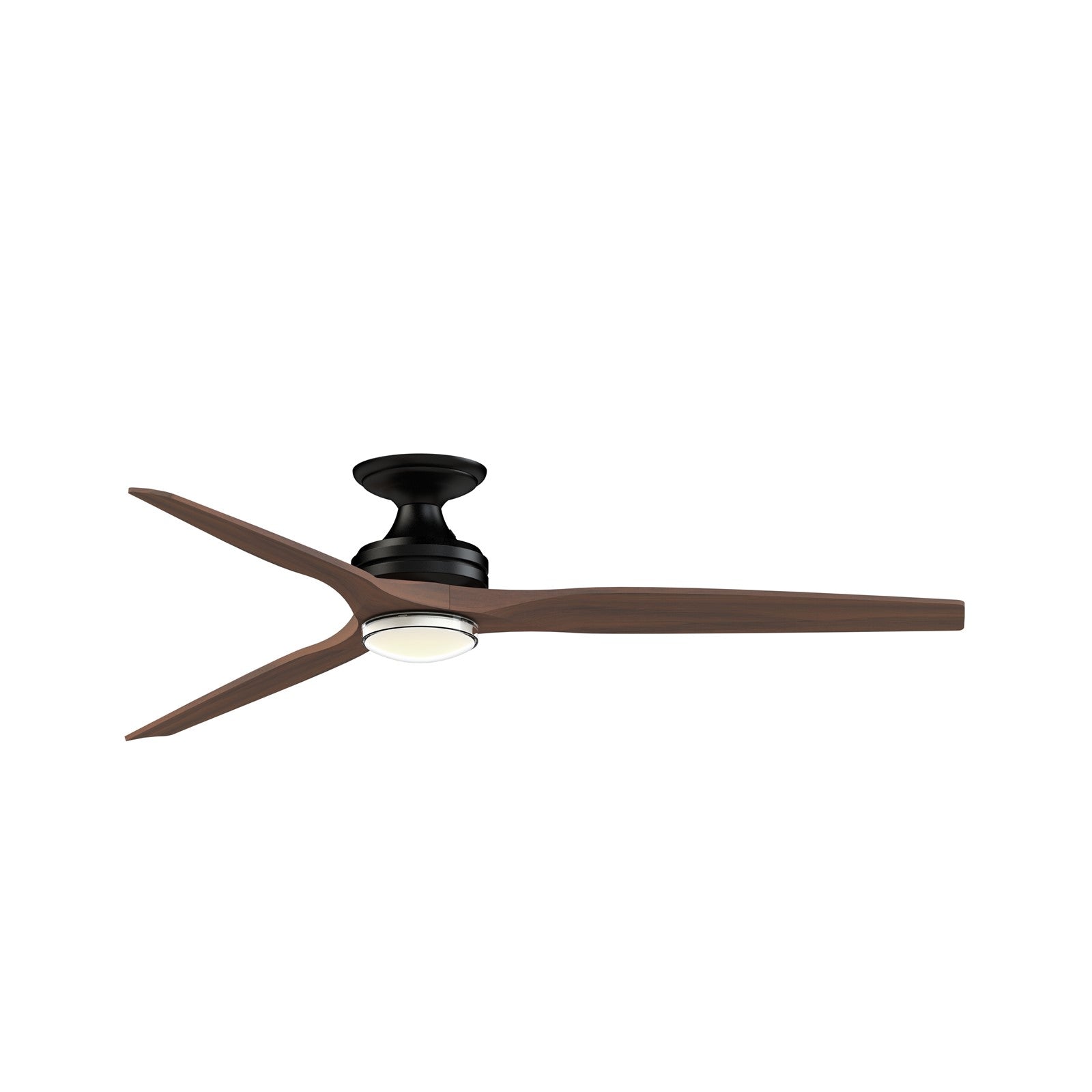 Fanimation Spitfire DC Custom 64in Flush Ceiling Fan | Black and Whiskey Wood | Covered Patio & Living Room | Model FPD6721BBL-64WK-DWLK-F