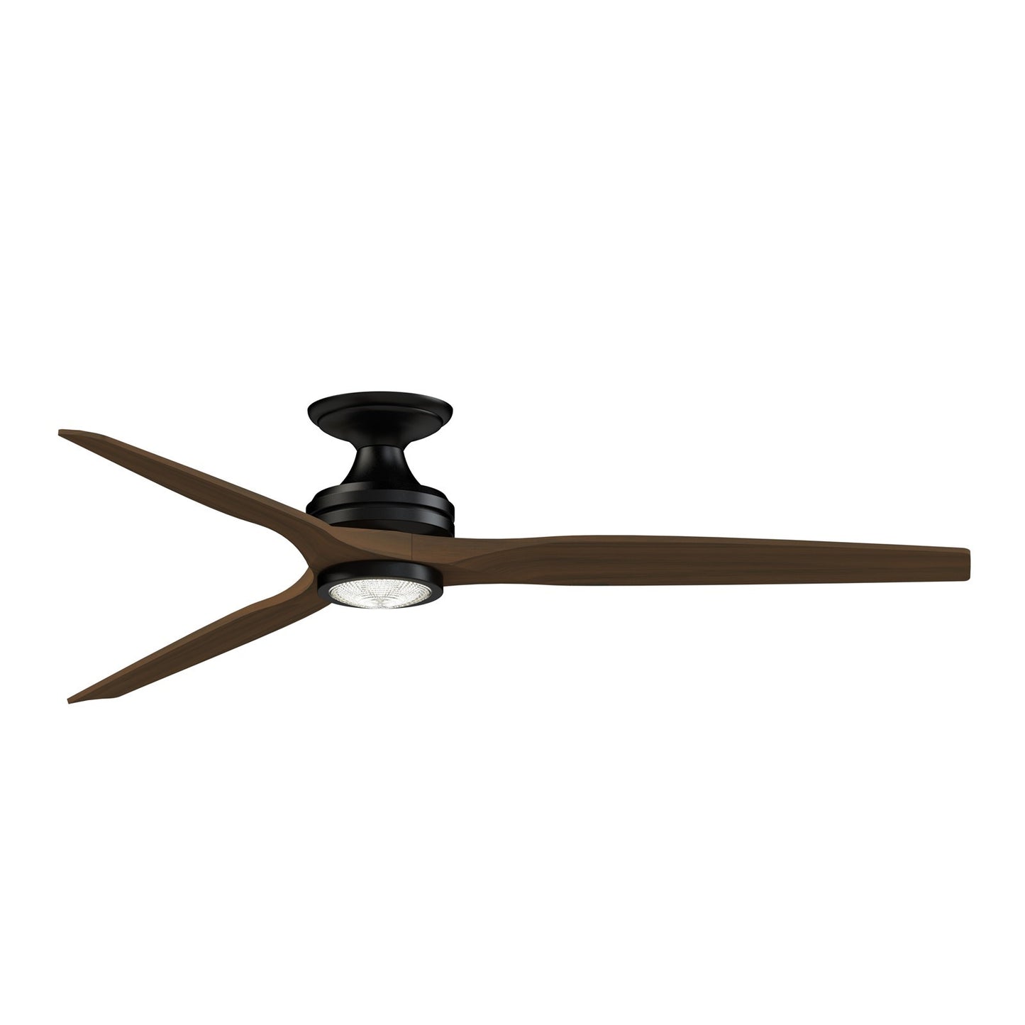 Fanimation Spitfire DC Custom 64in Flush Mount Smart Ceiling Fan with LED Light Kit | Black and Whiskey Wood | Covered | Model FPD6721BBL-64WK-LK-F