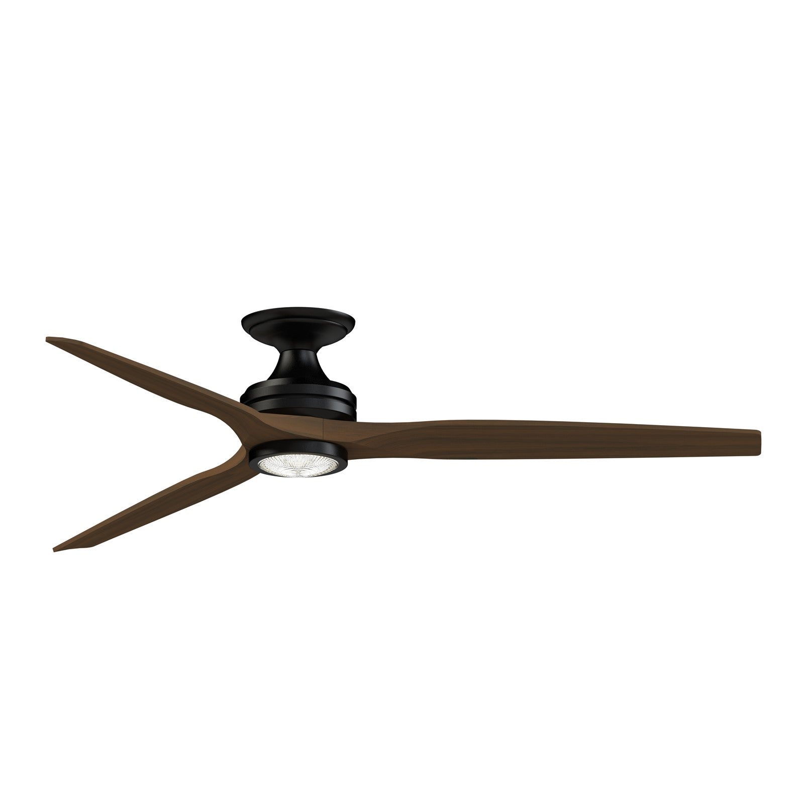Fanimation Spitfire DC Custom 64in Flush Mount Smart Ceiling Fan with LED Light Kit | Black and Whiskey Wood | Covered | Model FPD6721BBL-64WK-LK-F