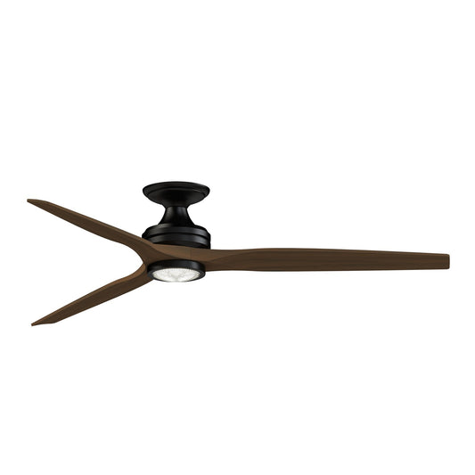 Fanimation Spitfire DC Custom 64in Flush Mount Smart Ceiling Fan with LED Light Kit | Black and Whiskey Wood | Covered | Model FPD6721BBL-64WK-LK-F