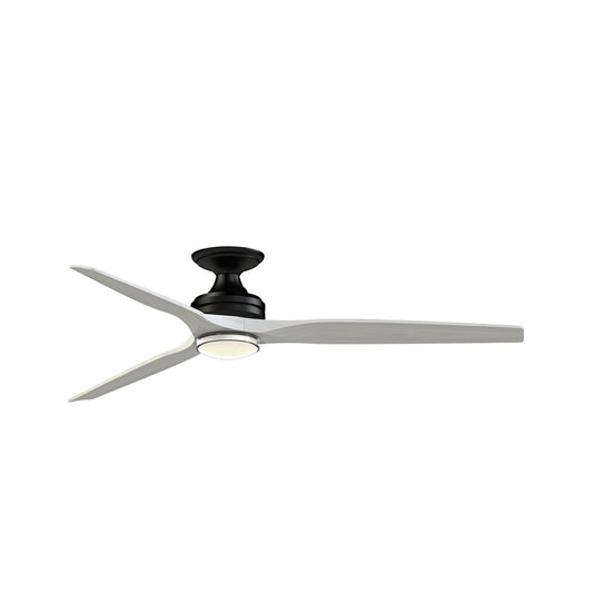 Fanimation Spitfire 64in Flush 1-Light Ceiling Fan | Black and White Washed Buttonwood | Covered Patio & Living Room | Model FPD6721BBL-64WW-DWLK-F