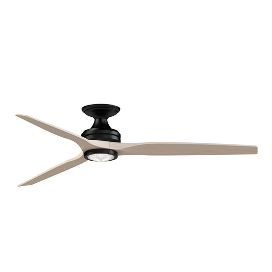 Fanimation Spitfire DC Custom 64in 1-Light Ceiling Fan | Matte Black and White Washed Buttonwood | Covered Patio | Model FPD6721BBL-64WW-LK-F