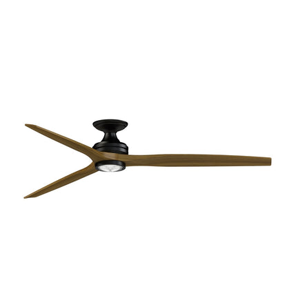 Fanimation Spitfire DC Custom 72in Flush Smart Ceiling Fan | Black Motor with Koa Wood Blades | Covered Patio & Indoor | Model FPD6721BBL-72K-LK-F
