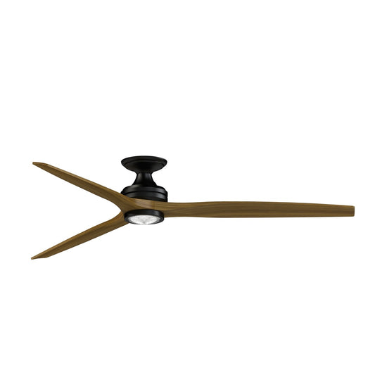 Fanimation Spitfire DC Custom 72in Flush Smart Ceiling Fan | Black Motor with Koa Wood Blades | Covered Patio & Indoor | Model FPD6721BBL-72K-LK-F