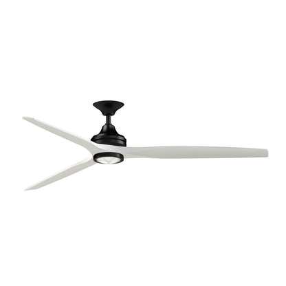 Fanimation Spitfire 72in Downrod Smart Ceiling Fan with LED Light | Black Motor with Matte White Blades | Covered Patio | Model FPD6721BBL-72MW-LK