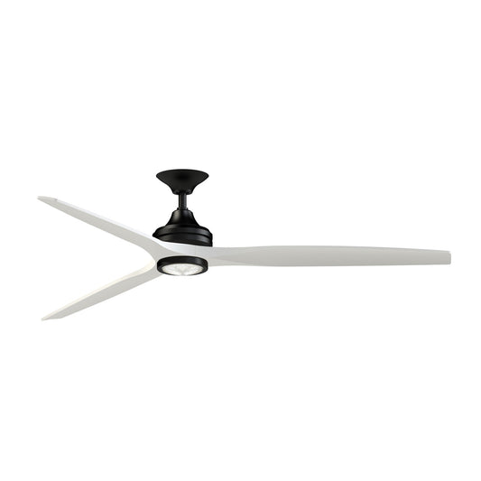 Fanimation Spitfire 72in Downrod Smart Ceiling Fan with LED Light | Black Motor with Matte White Blades | Covered Patio | Model FPD6721BBL-72MW-LK