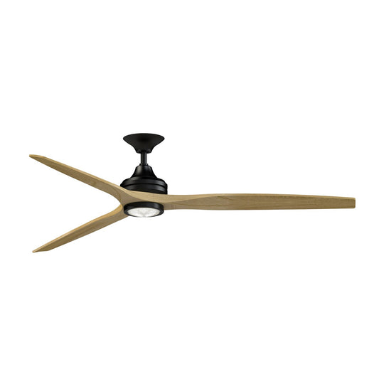 Fanimation Spitfire DC Custom 72in 1-Light Ceiling Fan | Black and Natural Buttonwood Blades | Covered Patio & Porch | Model FPD6721BBL-72N-LK