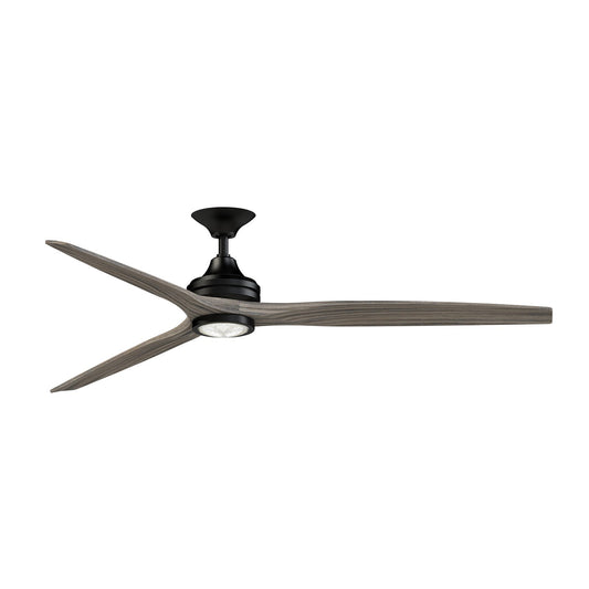 Fanimation Spitfire 72in Downrod Smart Ceiling Fan with LED Light | Black and Weathered Wood Buttonwood Blades | Covered | Model FPD6721BBL-72WE-LK
